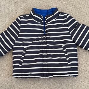 GAP Kids Boys Reversible Striped Puffer Jacket Navy & White & Blue 18-24 months